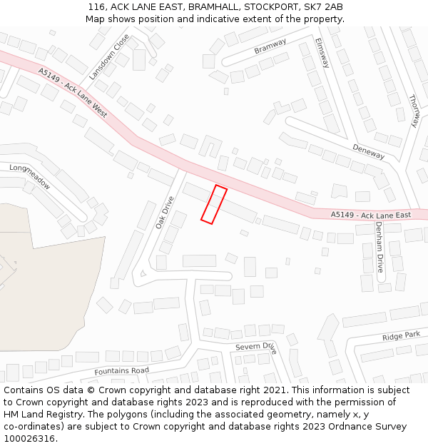 116, ACK LANE EAST, BRAMHALL, STOCKPORT, SK7 2AB: Location map and indicative extent of plot