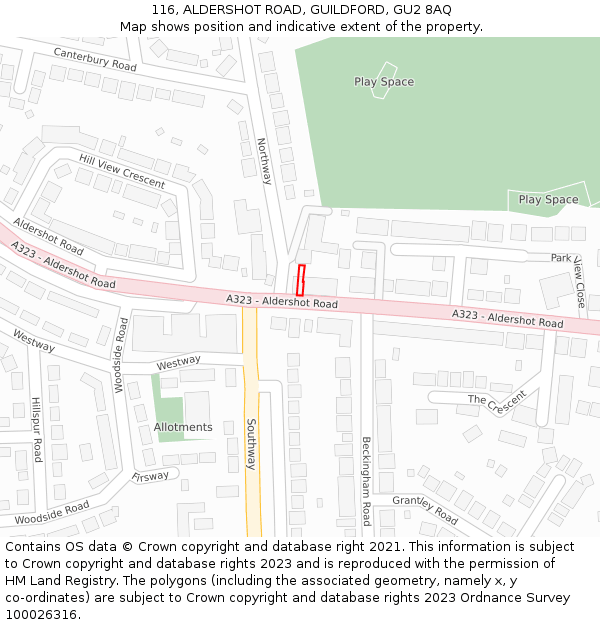 116, ALDERSHOT ROAD, GUILDFORD, GU2 8AQ: Location map and indicative extent of plot