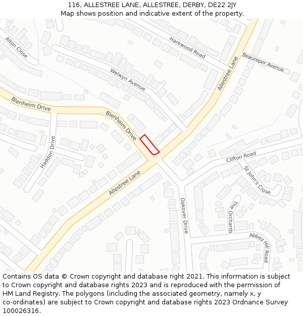 116, ALLESTREE LANE, ALLESTREE, DERBY, DE22 2JY: Location map and indicative extent of plot