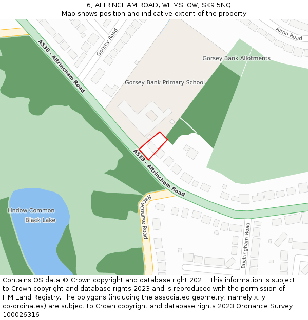 116, ALTRINCHAM ROAD, WILMSLOW, SK9 5NQ: Location map and indicative extent of plot