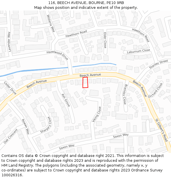 116, BEECH AVENUE, BOURNE, PE10 9RB: Location map and indicative extent of plot