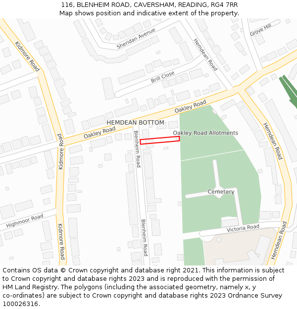 116, BLENHEIM ROAD, CAVERSHAM, READING, RG4 7RR: Location map and indicative extent of plot