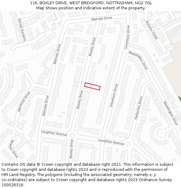 116, BOXLEY DRIVE, WEST BRIDGFORD, NOTTINGHAM, NG2 7GL: Location map and indicative extent of plot