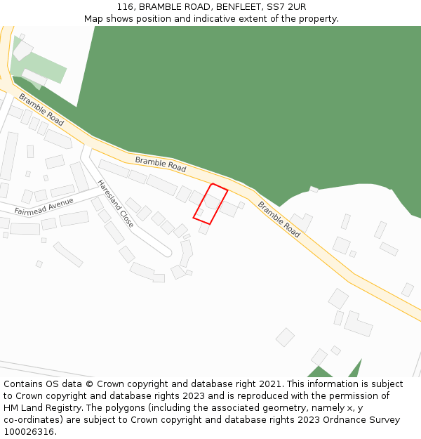 116, BRAMBLE ROAD, BENFLEET, SS7 2UR: Location map and indicative extent of plot