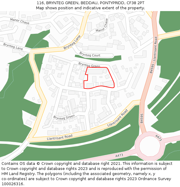 116, BRYNTEG GREEN, BEDDAU, PONTYPRIDD, CF38 2PT: Location map and indicative extent of plot