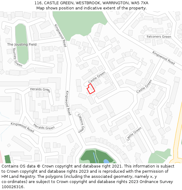 116, CASTLE GREEN, WESTBROOK, WARRINGTON, WA5 7XA: Location map and indicative extent of plot