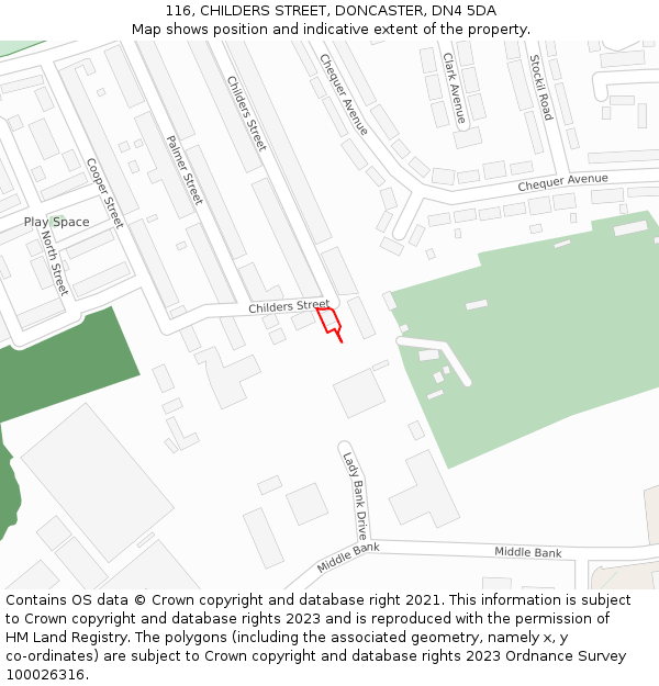 116, CHILDERS STREET, DONCASTER, DN4 5DA: Location map and indicative extent of plot