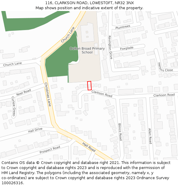 116, CLARKSON ROAD, LOWESTOFT, NR32 3NX: Location map and indicative extent of plot