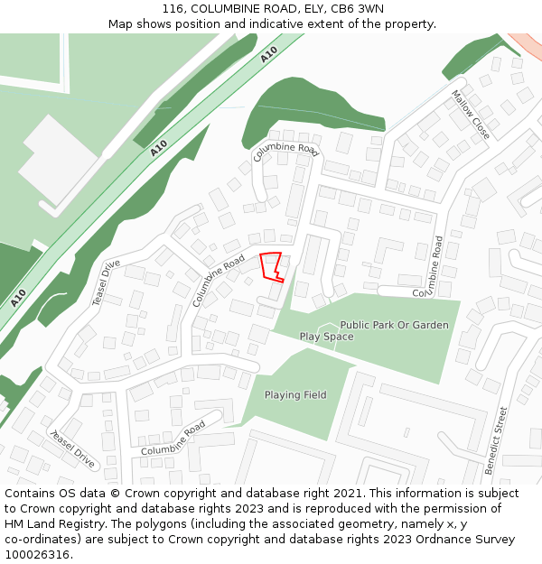 116, COLUMBINE ROAD, ELY, CB6 3WN: Location map and indicative extent of plot