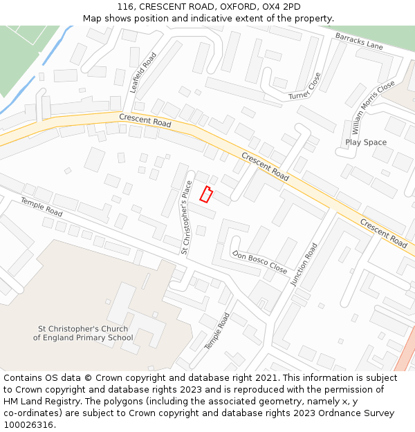 116, CRESCENT ROAD, OXFORD, OX4 2PD: Location map and indicative extent of plot