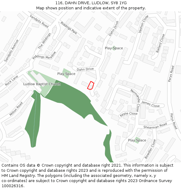 116, DAHN DRIVE, LUDLOW, SY8 1YG: Location map and indicative extent of plot