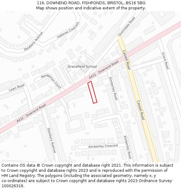 116, DOWNEND ROAD, FISHPONDS, BRISTOL, BS16 5BG: Location map and indicative extent of plot