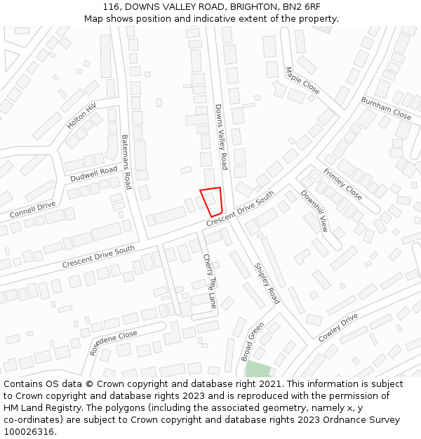 116, DOWNS VALLEY ROAD, BRIGHTON, BN2 6RF: Location map and indicative extent of plot