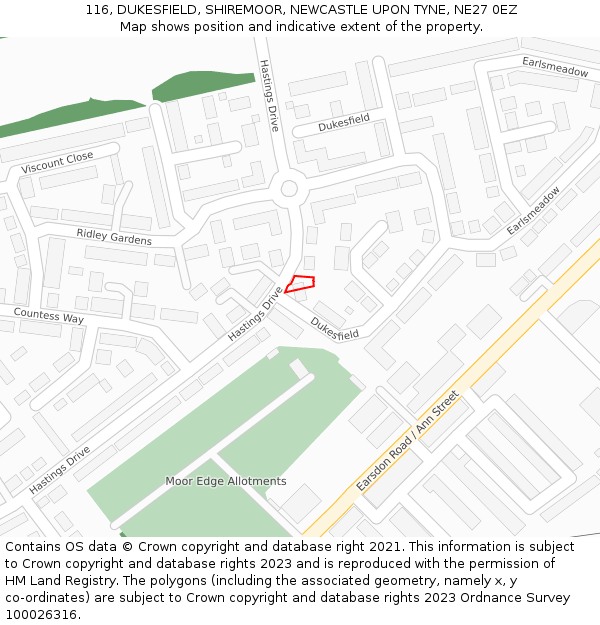 116, DUKESFIELD, SHIREMOOR, NEWCASTLE UPON TYNE, NE27 0EZ: Location map and indicative extent of plot