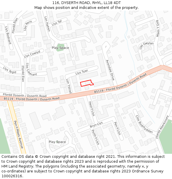 116, DYSERTH ROAD, RHYL, LL18 4DT: Location map and indicative extent of plot