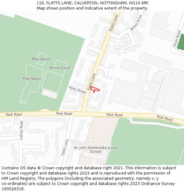 116, FLATTS LANE, CALVERTON, NOTTINGHAM, NG14 6RF: Location map and indicative extent of plot