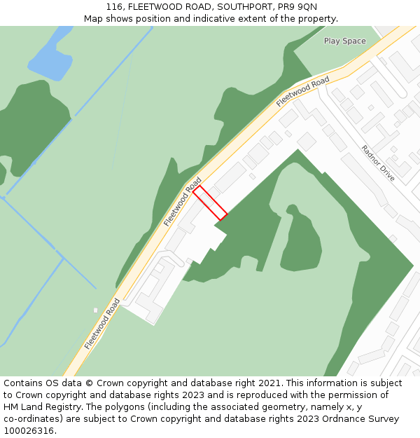 116, FLEETWOOD ROAD, SOUTHPORT, PR9 9QN: Location map and indicative extent of plot