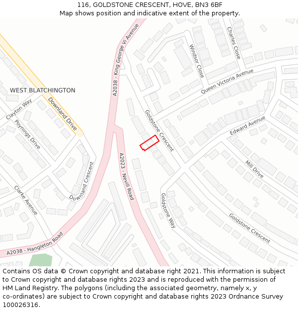 116, GOLDSTONE CRESCENT, HOVE, BN3 6BF: Location map and indicative extent of plot