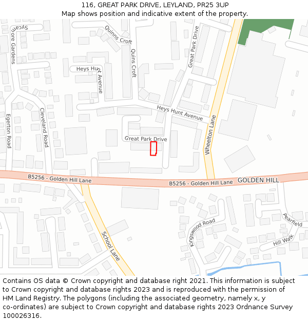 116, GREAT PARK DRIVE, LEYLAND, PR25 3UP: Location map and indicative extent of plot