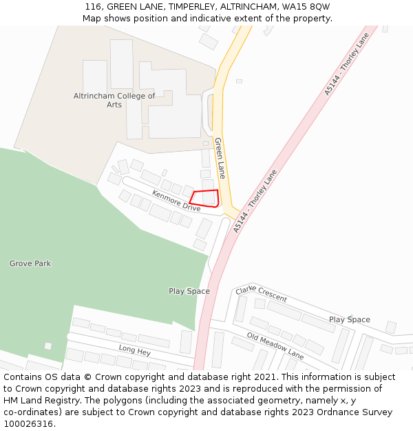 116, GREEN LANE, TIMPERLEY, ALTRINCHAM, WA15 8QW: Location map and indicative extent of plot