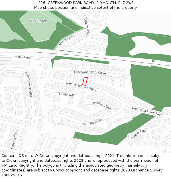 116, GREENWOOD PARK ROAD, PLYMOUTH, PL7 2WE: Location map and indicative extent of plot