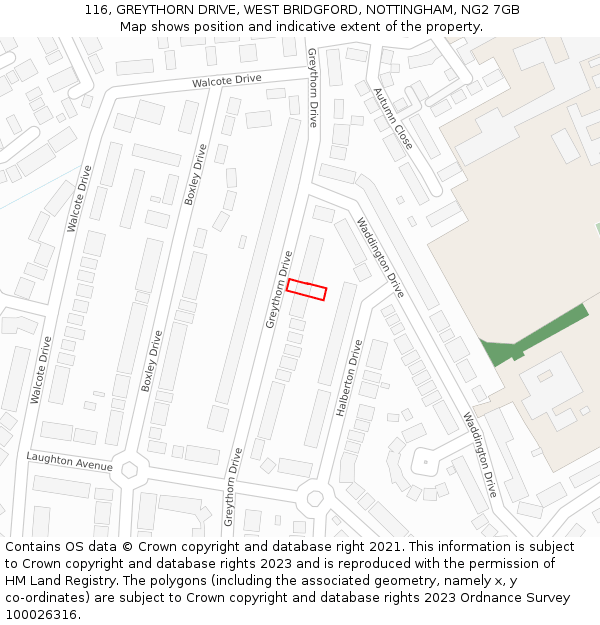 116, GREYTHORN DRIVE, WEST BRIDGFORD, NOTTINGHAM, NG2 7GB: Location map and indicative extent of plot