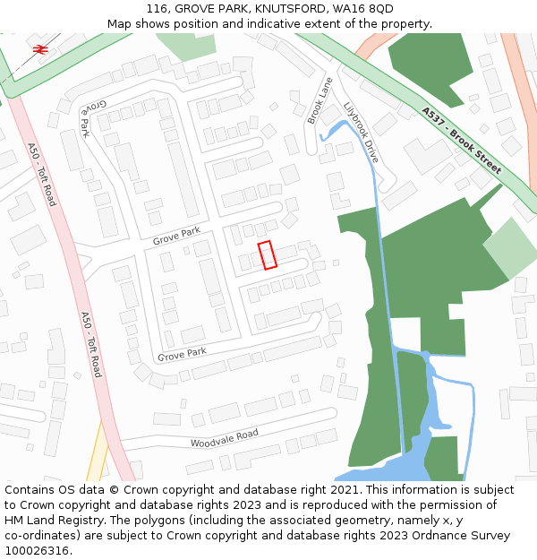 116, GROVE PARK, KNUTSFORD, WA16 8QD: Location map and indicative extent of plot