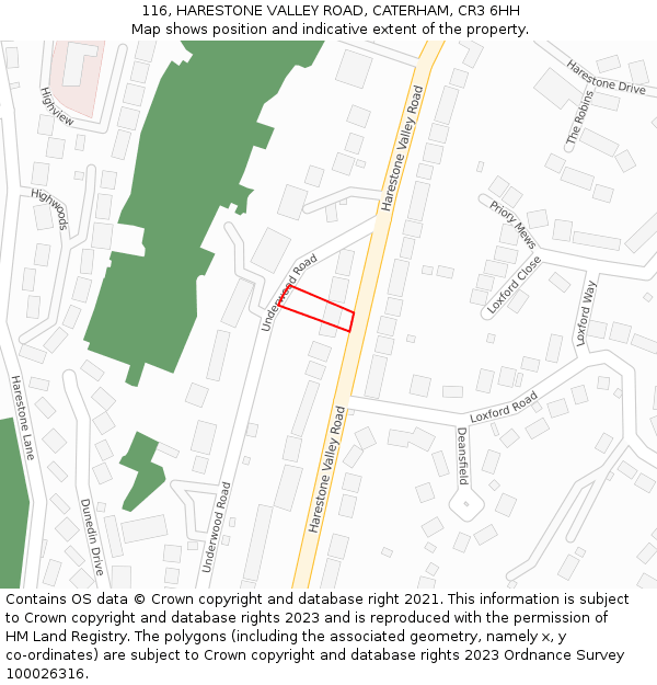 116, HARESTONE VALLEY ROAD, CATERHAM, CR3 6HH: Location map and indicative extent of plot