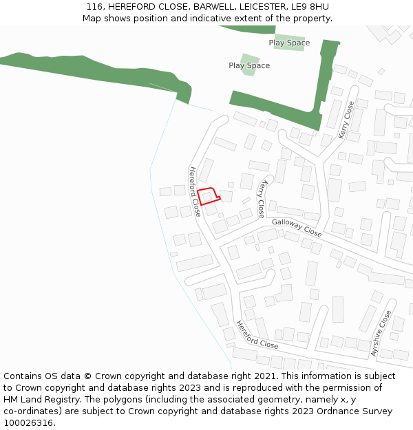 116, HEREFORD CLOSE, BARWELL, LEICESTER, LE9 8HU: Location map and indicative extent of plot