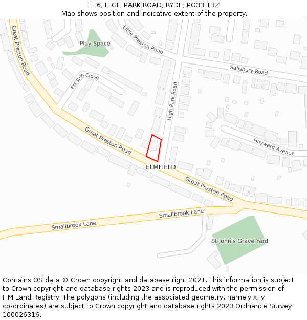 116, HIGH PARK ROAD, RYDE, PO33 1BZ: Location map and indicative extent of plot