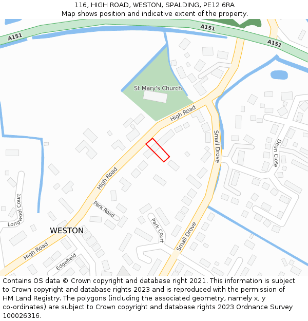 116, HIGH ROAD, WESTON, SPALDING, PE12 6RA: Location map and indicative extent of plot