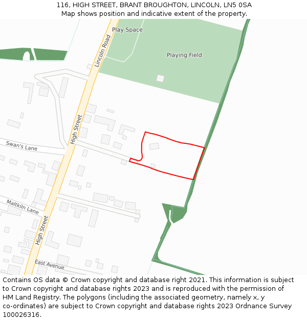 116, HIGH STREET, BRANT BROUGHTON, LINCOLN, LN5 0SA: Location map and indicative extent of plot