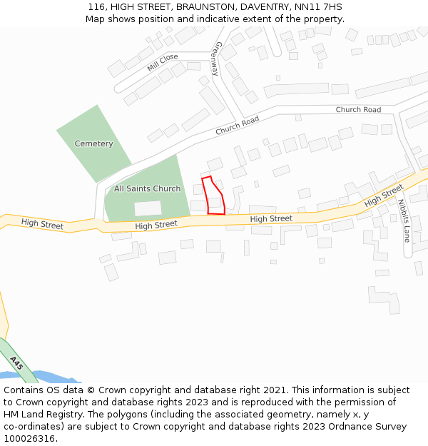 116, HIGH STREET, BRAUNSTON, DAVENTRY, NN11 7HS: Location map and indicative extent of plot