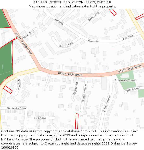 116, HIGH STREET, BROUGHTON, BRIGG, DN20 0JR: Location map and indicative extent of plot