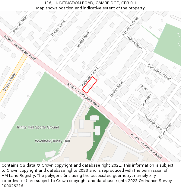 116, HUNTINGDON ROAD, CAMBRIDGE, CB3 0HL: Location map and indicative extent of plot