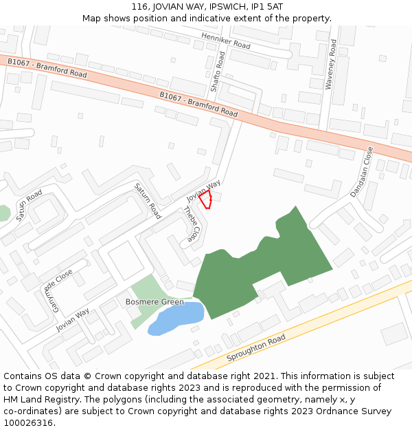 116, JOVIAN WAY, IPSWICH, IP1 5AT: Location map and indicative extent of plot