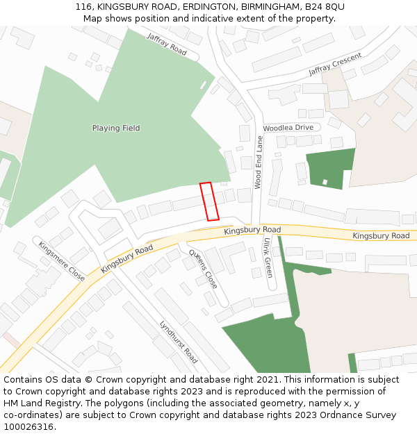 116, KINGSBURY ROAD, ERDINGTON, BIRMINGHAM, B24 8QU: Location map and indicative extent of plot