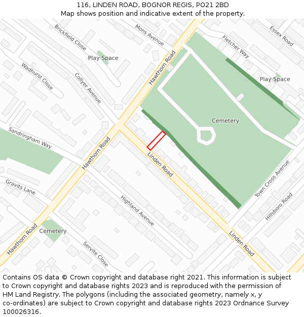 116, LINDEN ROAD, BOGNOR REGIS, PO21 2BD: Location map and indicative extent of plot