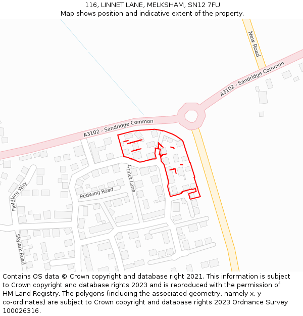 116, LINNET LANE, MELKSHAM, SN12 7FU: Location map and indicative extent of plot