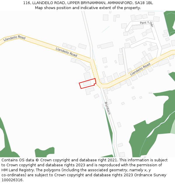 116, LLANDEILO ROAD, UPPER BRYNAMMAN, AMMANFORD, SA18 1BL: Location map and indicative extent of plot