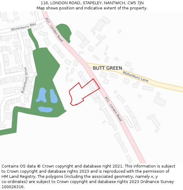 116, LONDON ROAD, STAPELEY, NANTWICH, CW5 7JN: Location map and indicative extent of plot