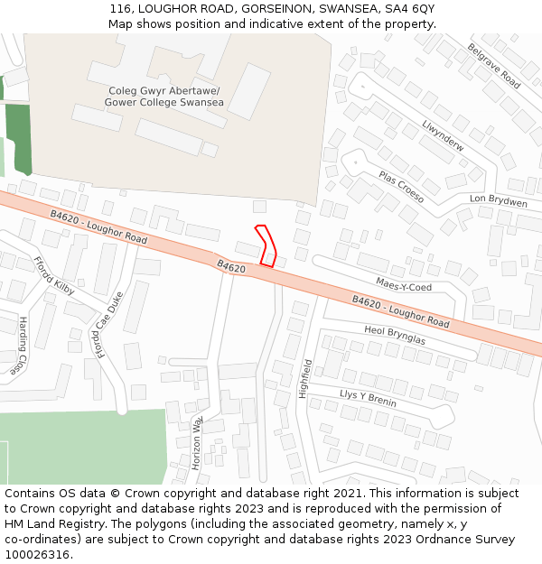 116, LOUGHOR ROAD, GORSEINON, SWANSEA, SA4 6QY: Location map and indicative extent of plot