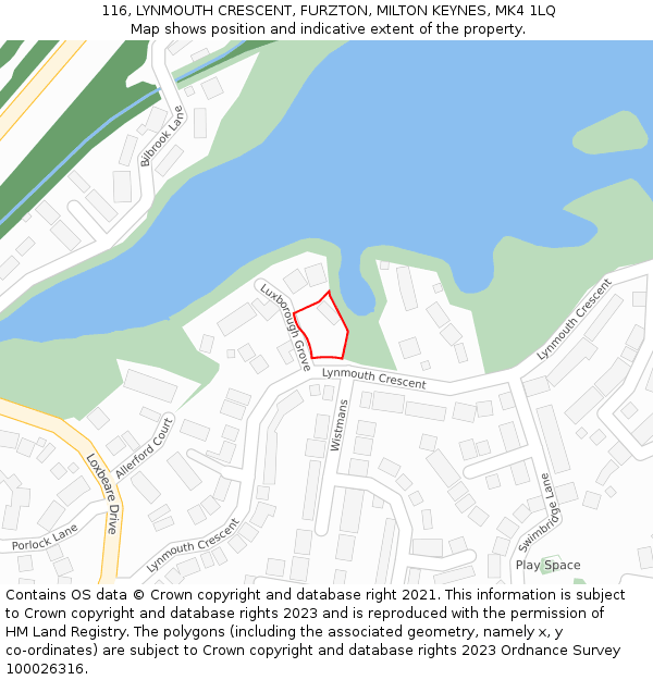 116, LYNMOUTH CRESCENT, FURZTON, MILTON KEYNES, MK4 1LQ: Location map and indicative extent of plot