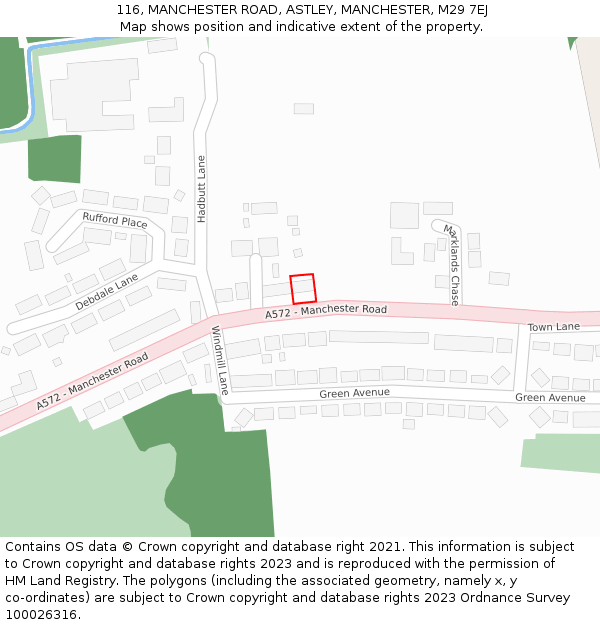 116, MANCHESTER ROAD, ASTLEY, MANCHESTER, M29 7EJ: Location map and indicative extent of plot