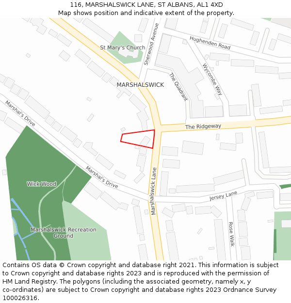 116, MARSHALSWICK LANE, ST ALBANS, AL1 4XD: Location map and indicative extent of plot