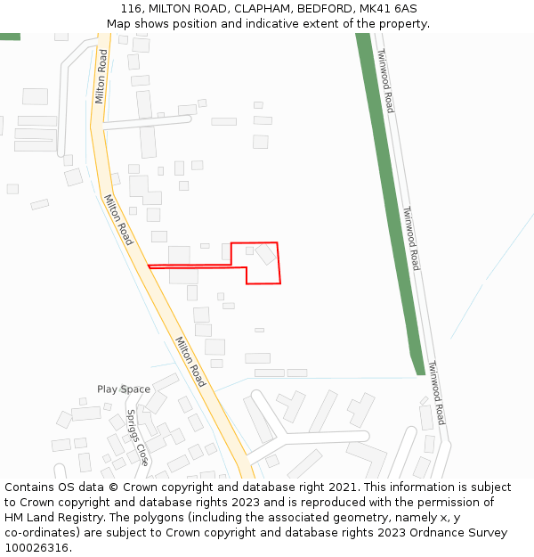 116, MILTON ROAD, CLAPHAM, BEDFORD, MK41 6AS: Location map and indicative extent of plot