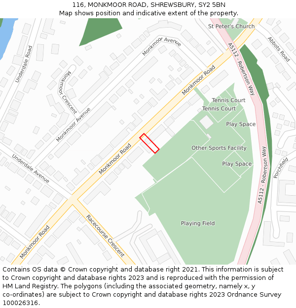 116, MONKMOOR ROAD, SHREWSBURY, SY2 5BN: Location map and indicative extent of plot