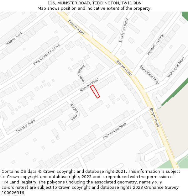 116, MUNSTER ROAD, TEDDINGTON, TW11 9LW: Location map and indicative extent of plot