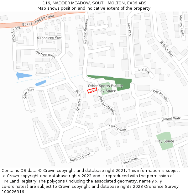 116, NADDER MEADOW, SOUTH MOLTON, EX36 4BS: Location map and indicative extent of plot