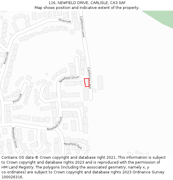 116, NEWFIELD DRIVE, CARLISLE, CA3 0AF: Location map and indicative extent of plot